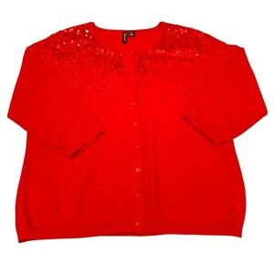 Relativity Red Sequin Embellish Cardigan Sweater 3/4 Sleeve Women's Plus Size 2X